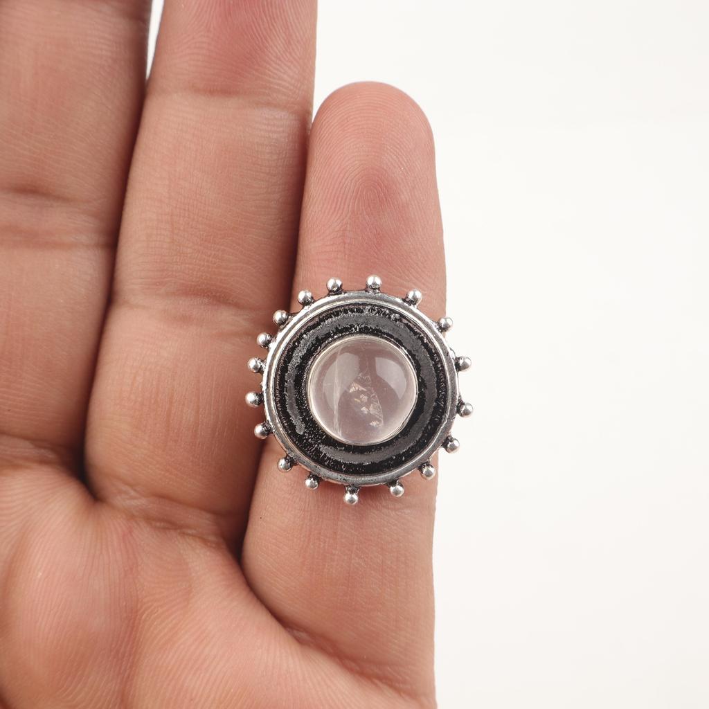 Rose Quartz Gemstone Jewelry, Handmade Silver Ring, 925 Sterling Silver Spiritual Ring, Boho Jewelry Gift For Grandma