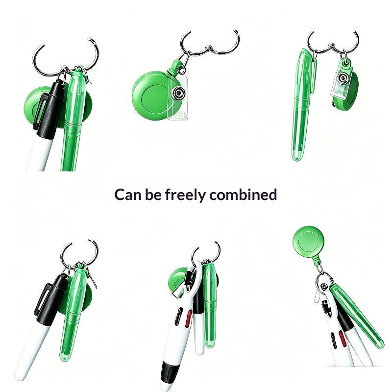 Retractable Badge Reel Pen Set with Highlighter 3-in-1 Ballpoint Pen Portable Multifunctional Stationery for Nurses Office Workers