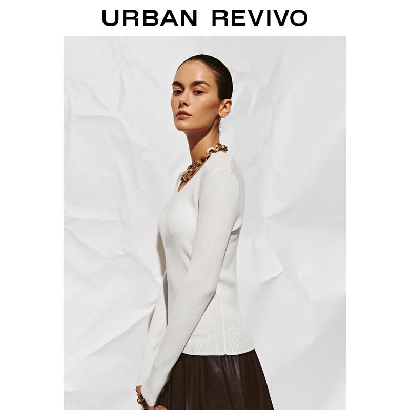 UR 2025 Autumn Women's Solid V-neck Knit Sweater