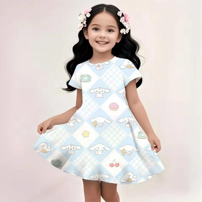 Popula Children's New Fashion Kawaii Girl Dress Cartoon Cute Hello Kitty 3D Printed Princess Dress Short Dress