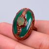 Pierre Calcédoine Verte Cuivre Éternité Fait Main Fabriqué à la Main Bague Électroformée V-63