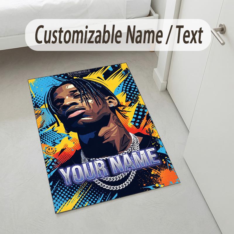 Personalized Crystal Velvet Carpet,Travis Scott Custom Printed Name, Plush Area Rug For Home Indoor Decor