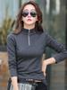 2024 Autumn/Winter Women's Slimming Cotton Long-Sleeve Half-High Collar Zipper T-Shirt