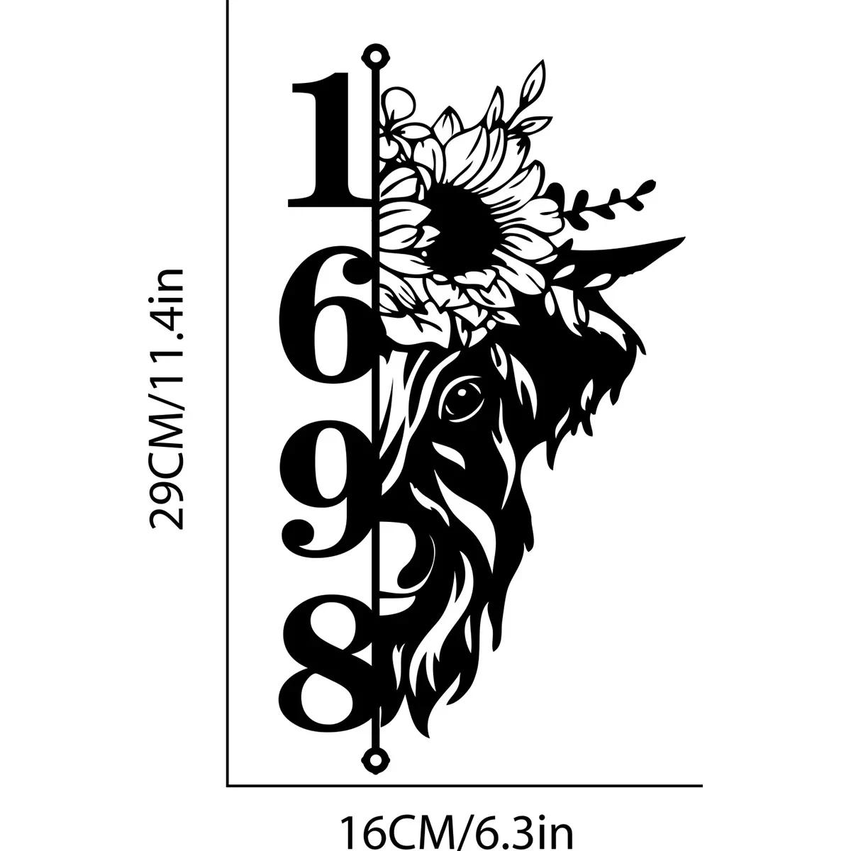 

Cow Sunflower Metal House Number, Vertical Address Sign for Patio, Outdoor Garden Wall Decor