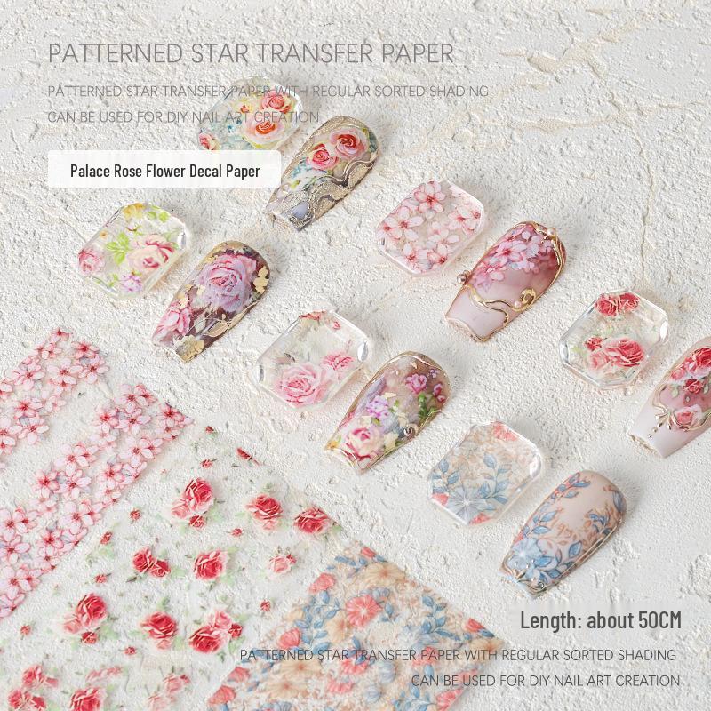 Starry Sky Rose Flower Nail Art Transfer Stickers