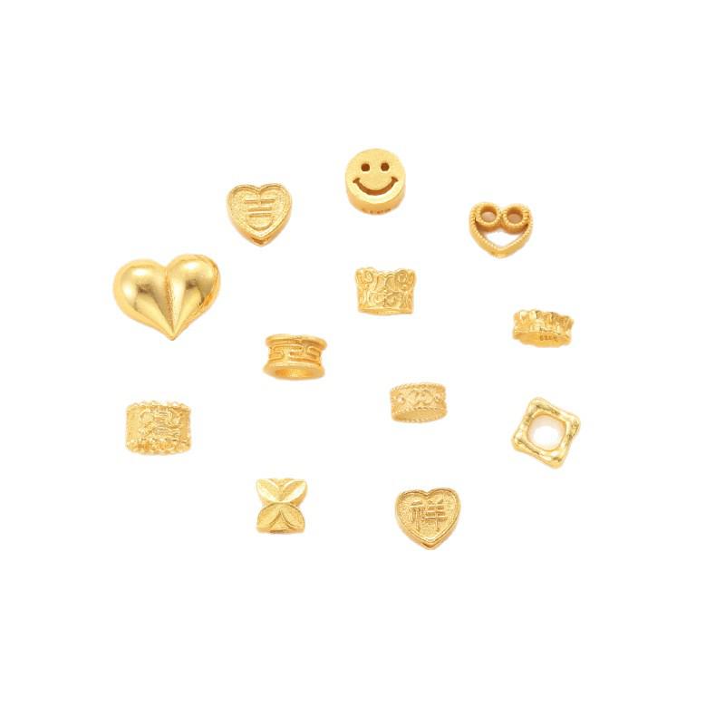 S925 Gold-Plated Silver Hollow Heart Smiley Face Bead Spacer for DIY Bracelet Accessories.