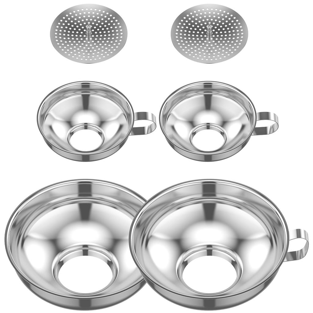 3/6pcs Stainless Steel Canned Funnel with Filter Canned Funnel Wide Mouth Kitchen Funnel Stackable Mason Jar Funnel
