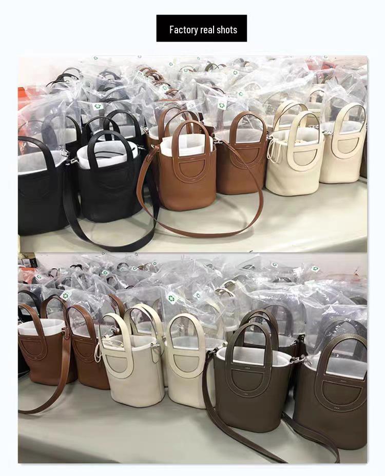 Luxury Women's Cowhide Basket Bucket Bag