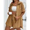 Women's Loose Fit Two-piece Set Short Sleeve Shirt Elastic Waist Shorts Casual Streetwear Matching Co-ord