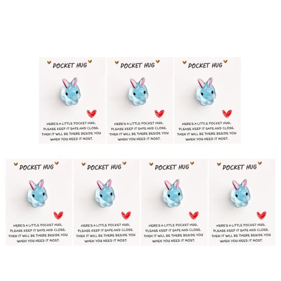 7Pcs Bunny Pocket Hug Card Positive Keepsake Card with Cute Resin Mini Bunny Emotional Support Card Gift for Friends Easter Basket Stuffers