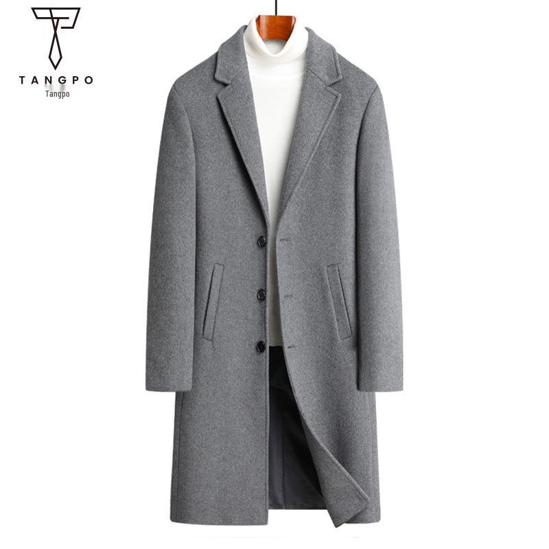 Men's Autumn and Winter Long Wool Over-the-Knee Trench Coat
