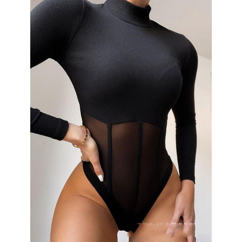 Women Sexy Long Sleeve One-Piece Top Women's Clothing Long Sleeves Silm Fishbone Jumpsuit