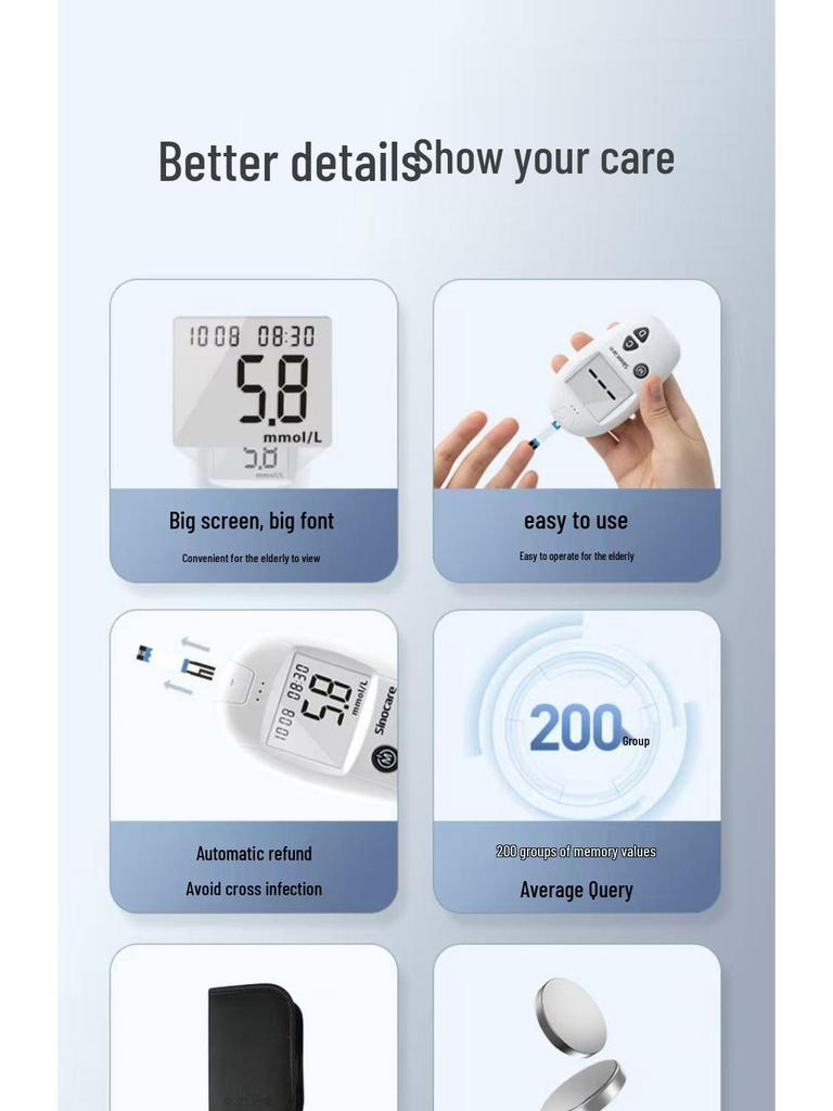 Sannuo Anzhun Blood Glucose Test Strips with Lancets - 50 Pack, Precise Sugar Measurement