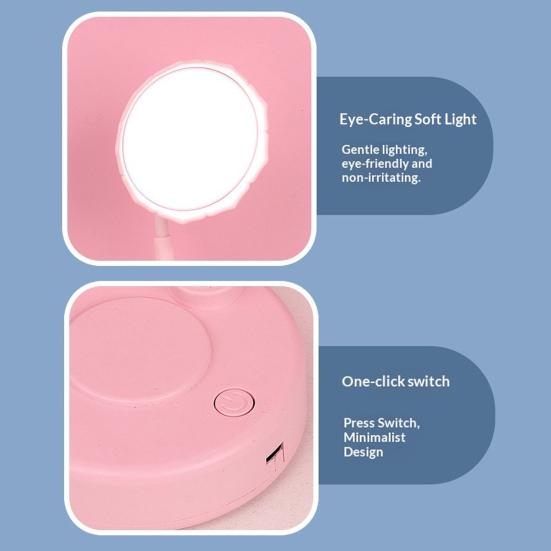 LED Desk Lamp Cute Flower Table Lamp with Adjustable Flexible Gooseneck Rechargeable Eye-Caring Night Light for Dorm Bedroom Reading