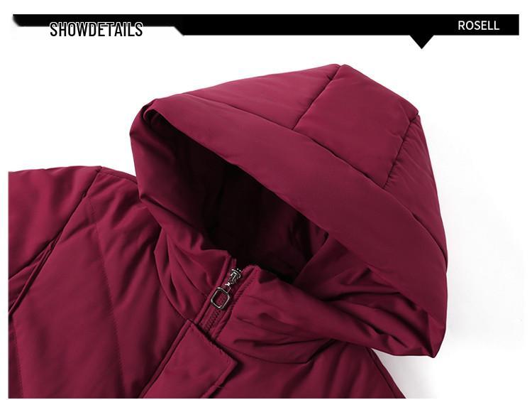 Red Mid-Length Winter Jacket for Middle-Aged and Elderly Women - Thick, Cotton-Padded, Suitable for Spring and Autumn