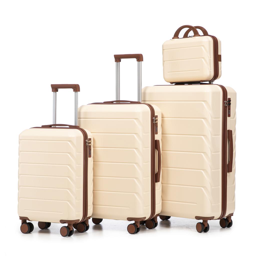14"/19"/24"/28" 4-Piece ABS Spinner Luggage Set - Side Handles, Hanging Hook & Protective Feet - Combination Lock & Cosmetic Bag (Beige)