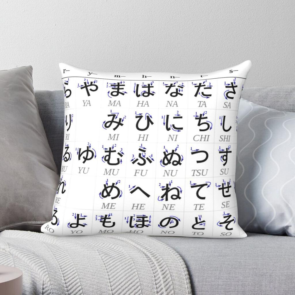 Japanese Hiragana Chart Square Pillowcase Polyester Linen Velvet Printed Decorative Throw Pillow Case Room Cushion Cover 45x45