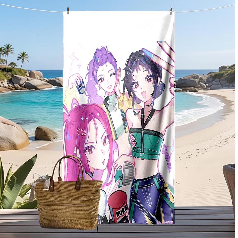 Asciugamano da Spiaggia Stampato Kpop Demon Hunters, Asciugamano Grande Assorbente ad Asciugatura Rapida per Estate e Attività all'Aperto in Acqua
