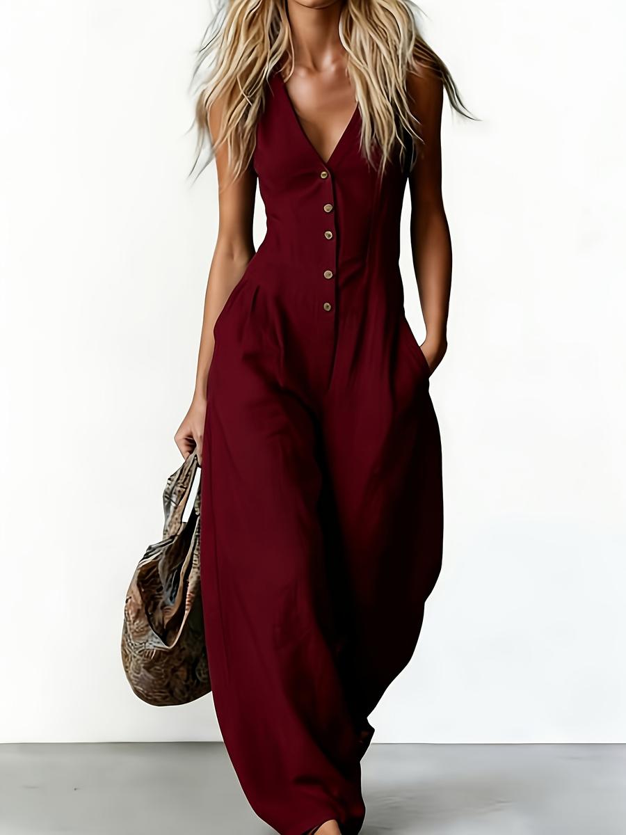 

New Fashion Chic Commute V-Neck Sleeveless Linen-Like Overall Dress for Women 2XL