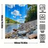 1 Stück Ruhige Natur Flussufer Szene Duschvorhang - Felsiger Flussgrund mit üppig grünen Bäumen, Blauer Himmel & Weiße Wolken, Polyester Dusche