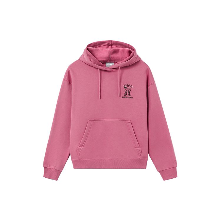 Li-Ning Fun Print Fleece-Lined Loose Hoodie Pullover Women Tops Blackcurrant AWDR682-2