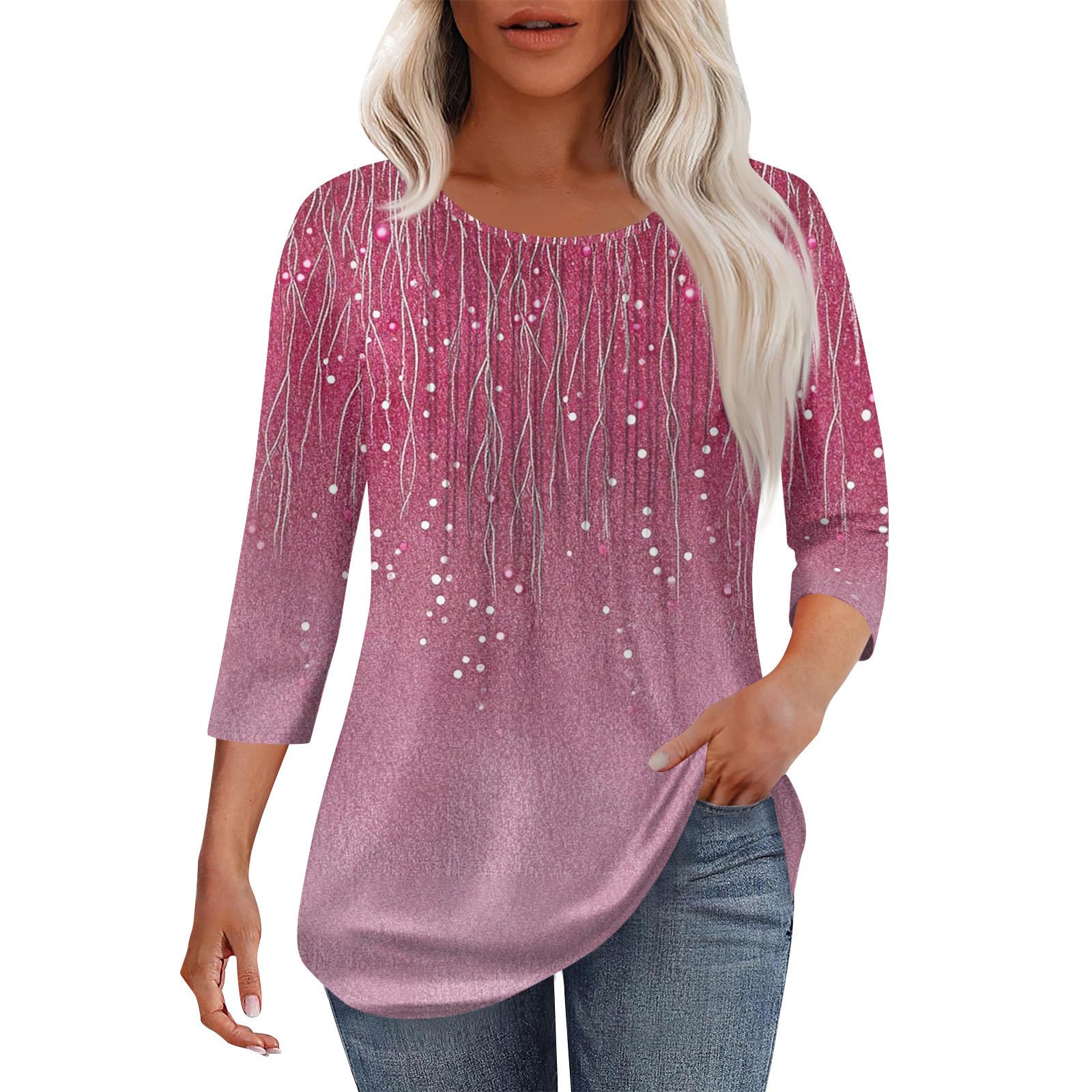 

Женская модная повседневная плиссированная футболка с круглым вырезом и рукавом семь четвертей XXL розовый