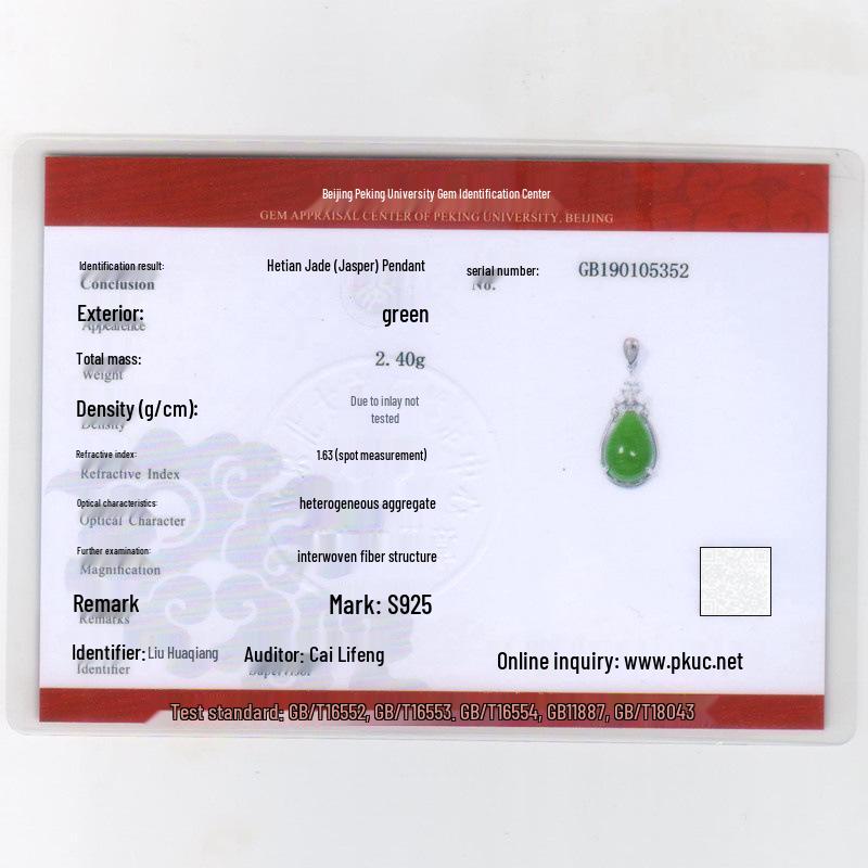 

Ethnic Style Hetian Jade & Jasper Teardrop Necklace with 925 Silver Pendant 925 Silver