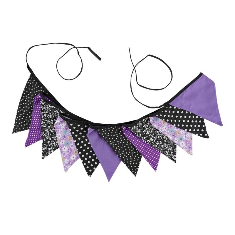 Colorful Halloween Triangular Flags Thanksgiving Cotton Fabric Pennant Bunting Banners for Schools Homes and Offices