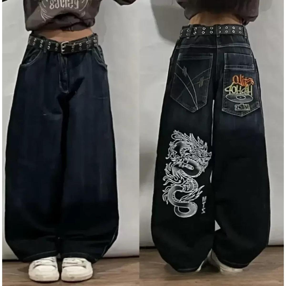 VibeStreet American Street Fashion Trend Loose Jeans Women Harajuku Y2K New Hip Hop Vintage Oversized Jeans Unisex Jeans S