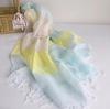 Japanese Design Spring And Summer Thin Light Breathable Linen Scarf Elegant Bright Color Striped Scarves 55*180Cm