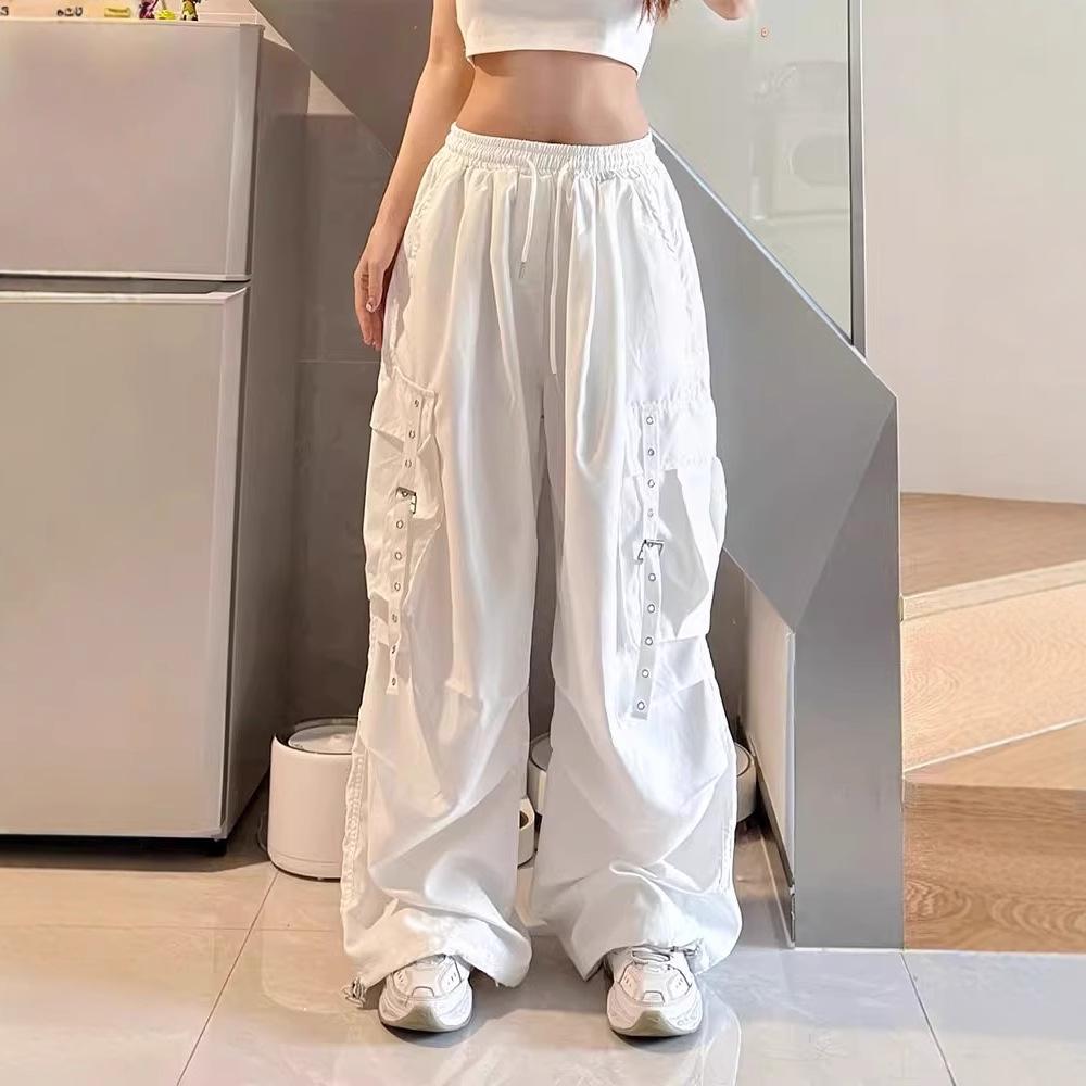 

White Pleated Wide-Leg Cargo Pants - Streetwear Hiphop Style XL