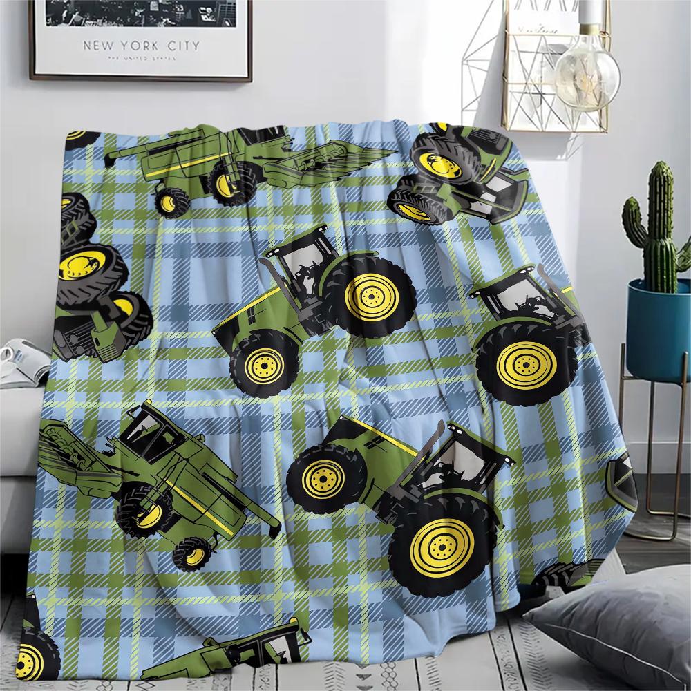 1Pc John Green Tractor Print Flannel Blanket, High Quality Comfortable for All Seasons, Home Decor, Warmth and Comfort, Perfect for Christmas Gifts