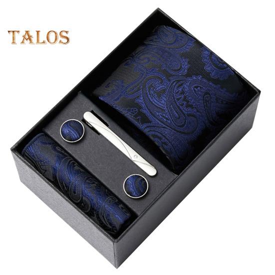6Pcs/Set Tie Pocket Square Cufflinks Set Gift Box Masculine Charm Faux Silk Fabric Bright Colors Business Tie Men Accessories Gift Set