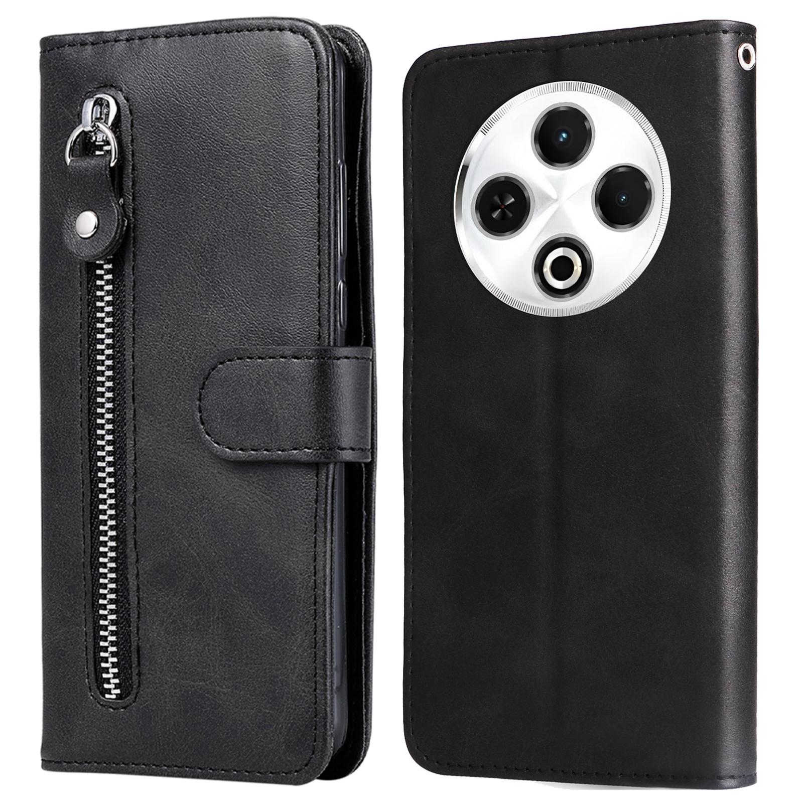 

For TECNO Spark 30 4G Case Zipper Wallet Calf Texture PU Leather Phone Cover Black