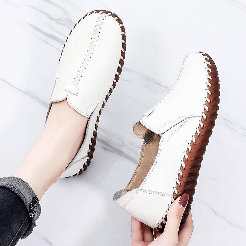 Mode Luxus Bequeme Laufschuhe Damen Slipper Ballerinas Ältere Frau Echtes Leder Mokassins Mutter Vintage Schuhe Ohne Absätze