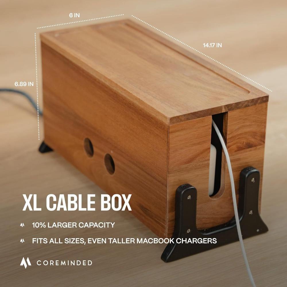 

Cable Management Box with Lid, Wooden Desk Organizer to Hide Power Strips & Cables - Minimalist Cord Hider for Home , TV Stand
