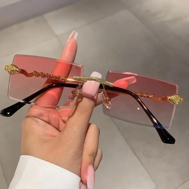 Men Women Rectangular Sunglasses Classic Sqaure Travel Fashion Glasses Luxury Brand Design Rimless Outdoor Eyewear Goggle