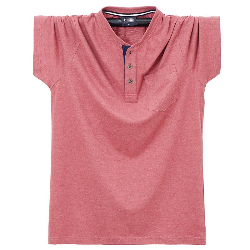 Pánské letní bavlněné tričko s krátkým rukávem nadměrné velikosti 7XL s kapsou, otevřeným límcem a knoflíky