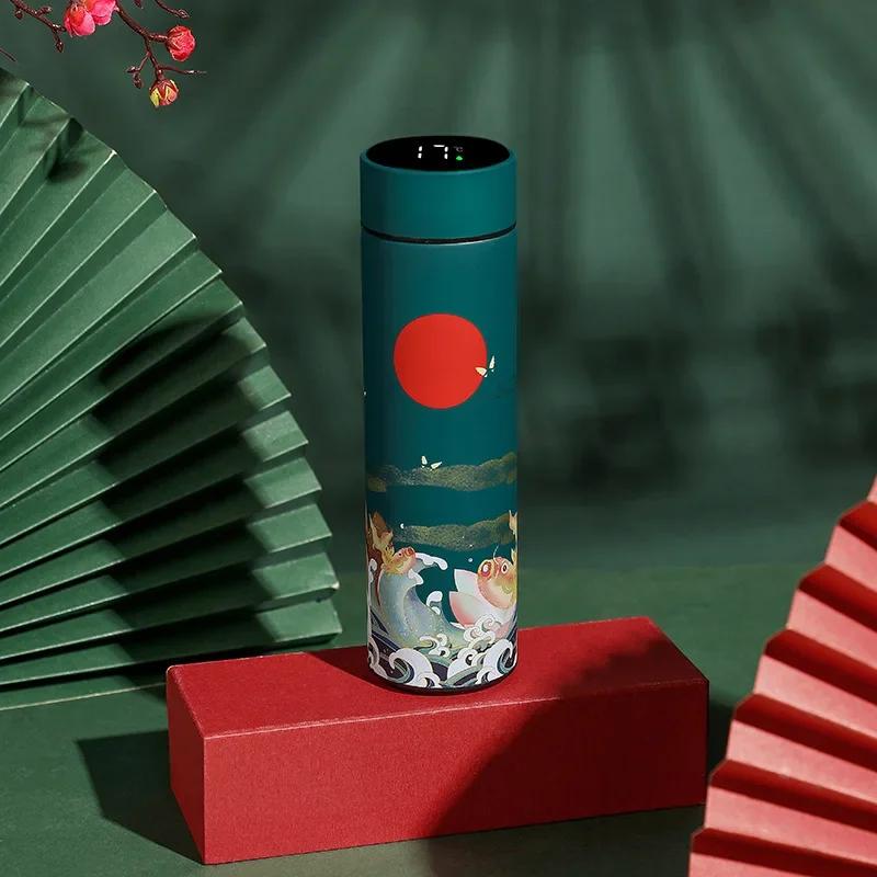 Chinese Style Thermal Cup Vacuum Flask LCD Smart Insulated Thermos Water Bottle 304SUS Tumbler Tea Infuser