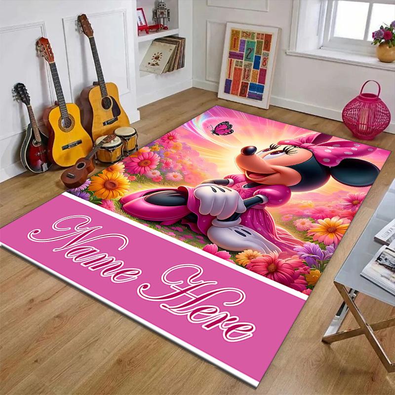 Custom Minnie Mat Personalized Name, Polyester Washable Indoor Entryway Rug, Gift for Christmas, Easter, Thanksgiving Day