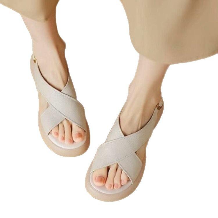 French soft leather cross-toed sandals summer new casual comfortable platform sandals outside