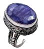 Blue Sapphire Natural Gemstone Silver Plated Ring US Size-7.25 A 458