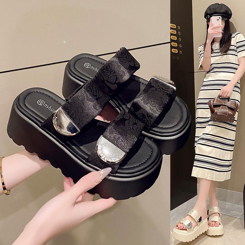 Thick-soled heightening small drag women's shoes summer new versatile outer wear national style beautiful sandals women's shoes tide
