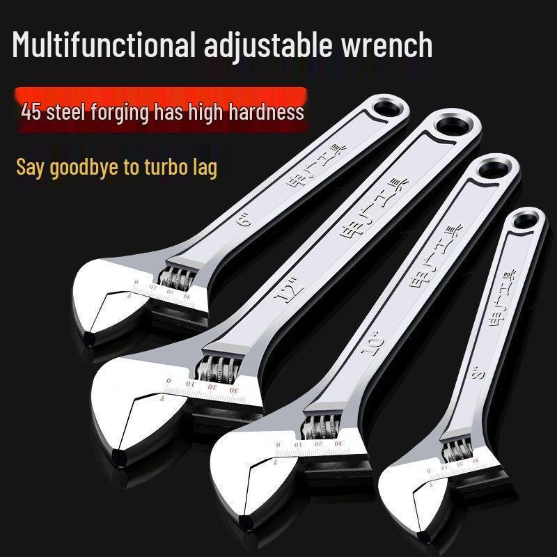 Universal Multifunctional Adjustable Wrench with Large Opening: 6, 8, 10, 12, 15, 18 Inches, High Hardness