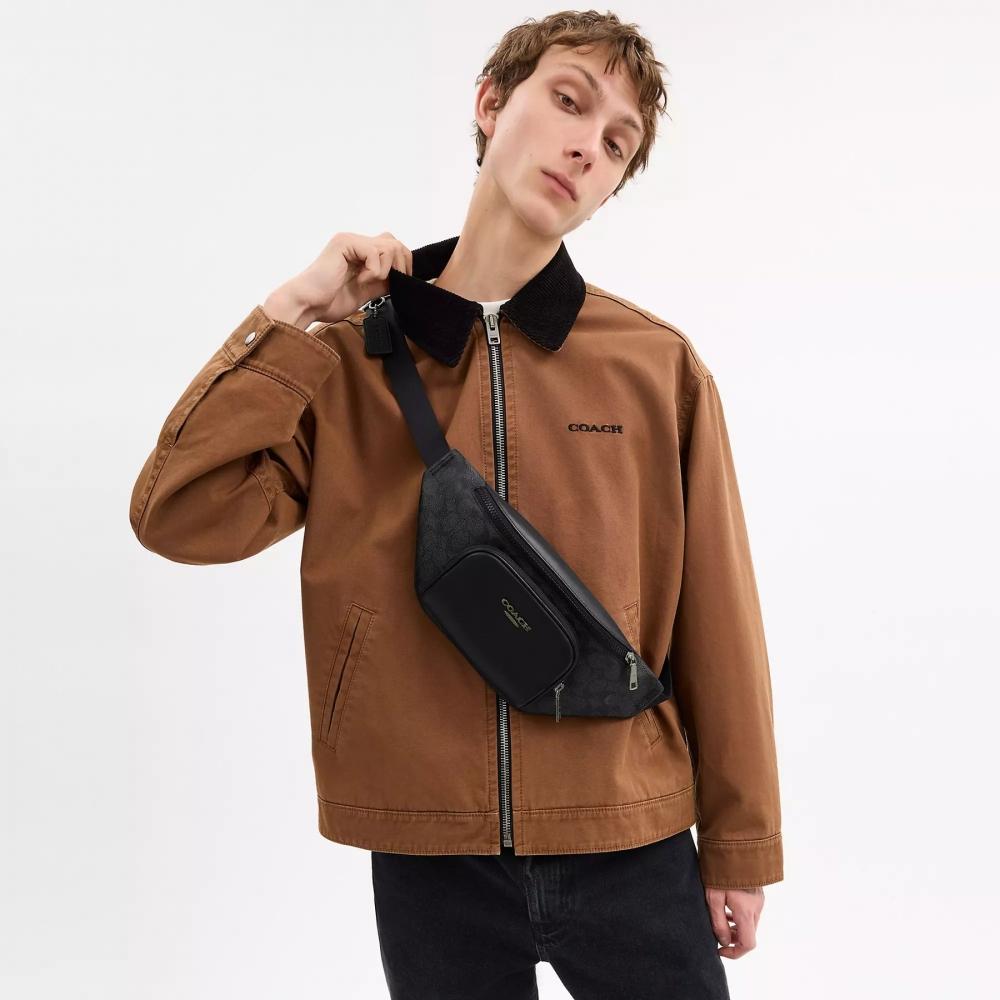 Coach Racer Small Belt Bag In Signature Canvas Gunmetal Charcoal Black