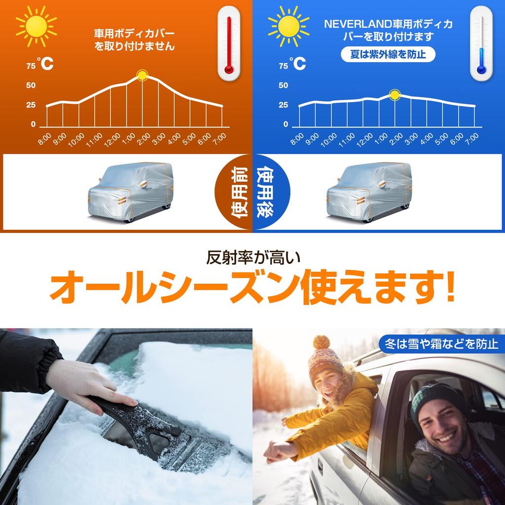 NEVERLAND Car Cover for Light Water Resistant to Oxford with Two 5m Windproof and UV Storage Bag Included Vehicles, 2,000 PA, Fabric, Windproof, Rope,