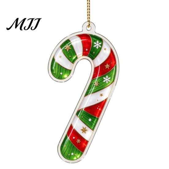 Gift Box Snowflake Ornaments Green Elf Christmas Ornament, 2D Acrylic Red Bell Tree Candy Cane Durable Holiday Gifts Shaped Double Sided Hanging