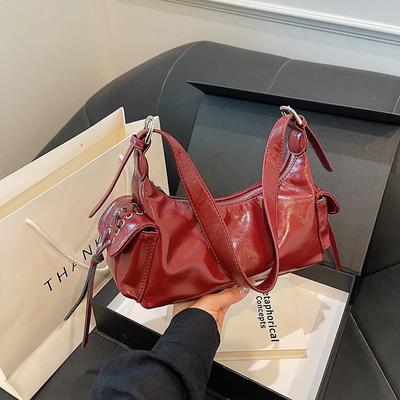 Monochromatic PU Shoulder Bag  Zipper  High Aesthetics  Elegant Bag  Soft  Simple  Versatile  Crossbody