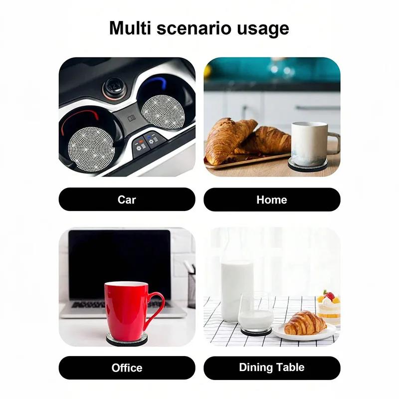 Car coaster with crystal - anti slip, heat-resistant, elegant diamond like design, light luxury shining, beautiful car interior