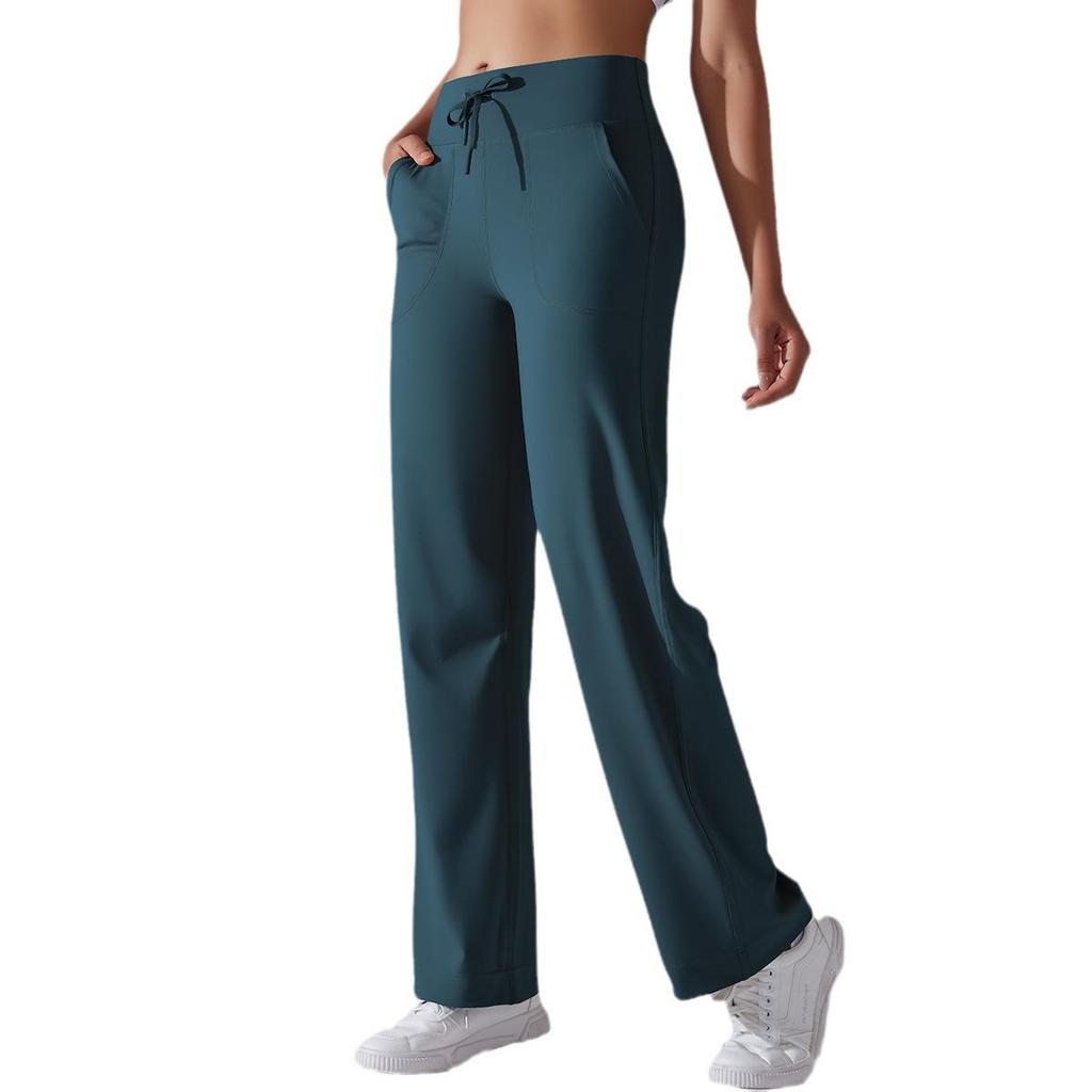 Brushed Breathable High-Waisted Wide-Leg Cropped Yoga Pants with Pockets